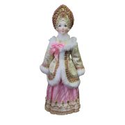 Collectible Russian Doll in Fur-Trimmed Coat with Braid