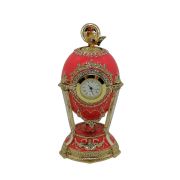 Faberge Style Egg with Clock and Rooster on Stand Pink